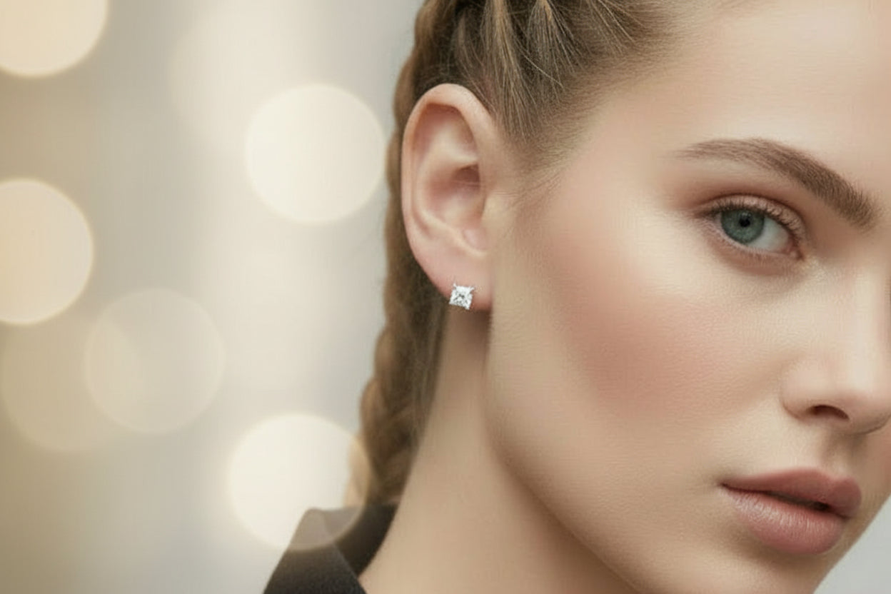 Square Moissanite Earrings Platinum Plated - GuardianAngel Jewels