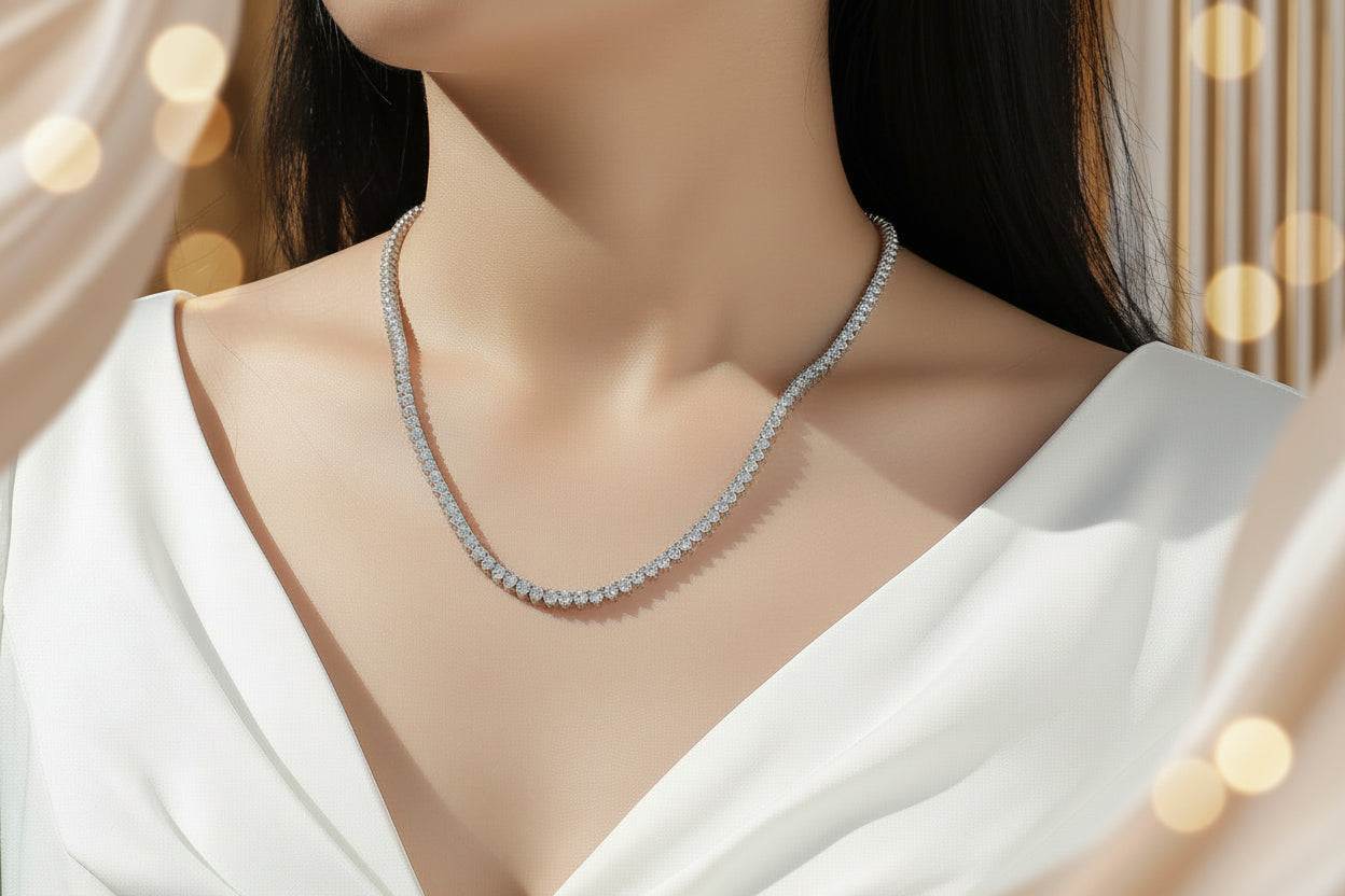 Solitude Moissanite Tennis Chain S925 Silver-Plated Platinum - GuardianAngel Jewels