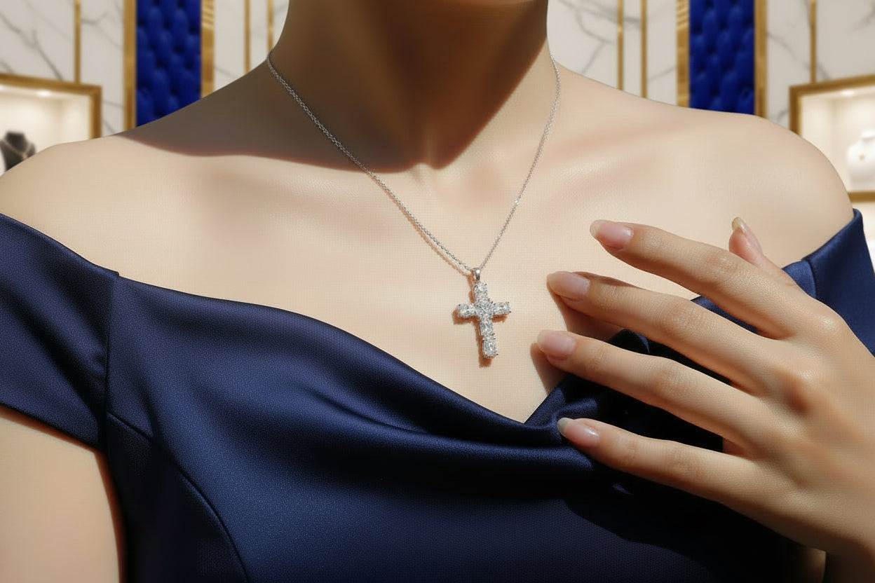 Guidance - Pendant Necklace Set With Moissanite S925 Sterling Silver And Platinum-plated - GuardianAngel Jewels