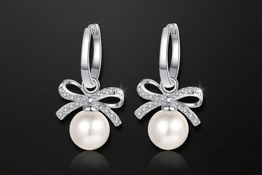 2.3 Carat Freshwater Pearl Bow-Tie Moissanite Earrings