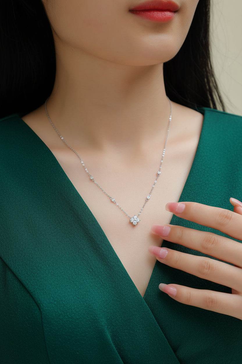 Radiant Star - Moissanite Pendant Necklace Sterling Silver Platinum Plated - GuardianAngel Jewels