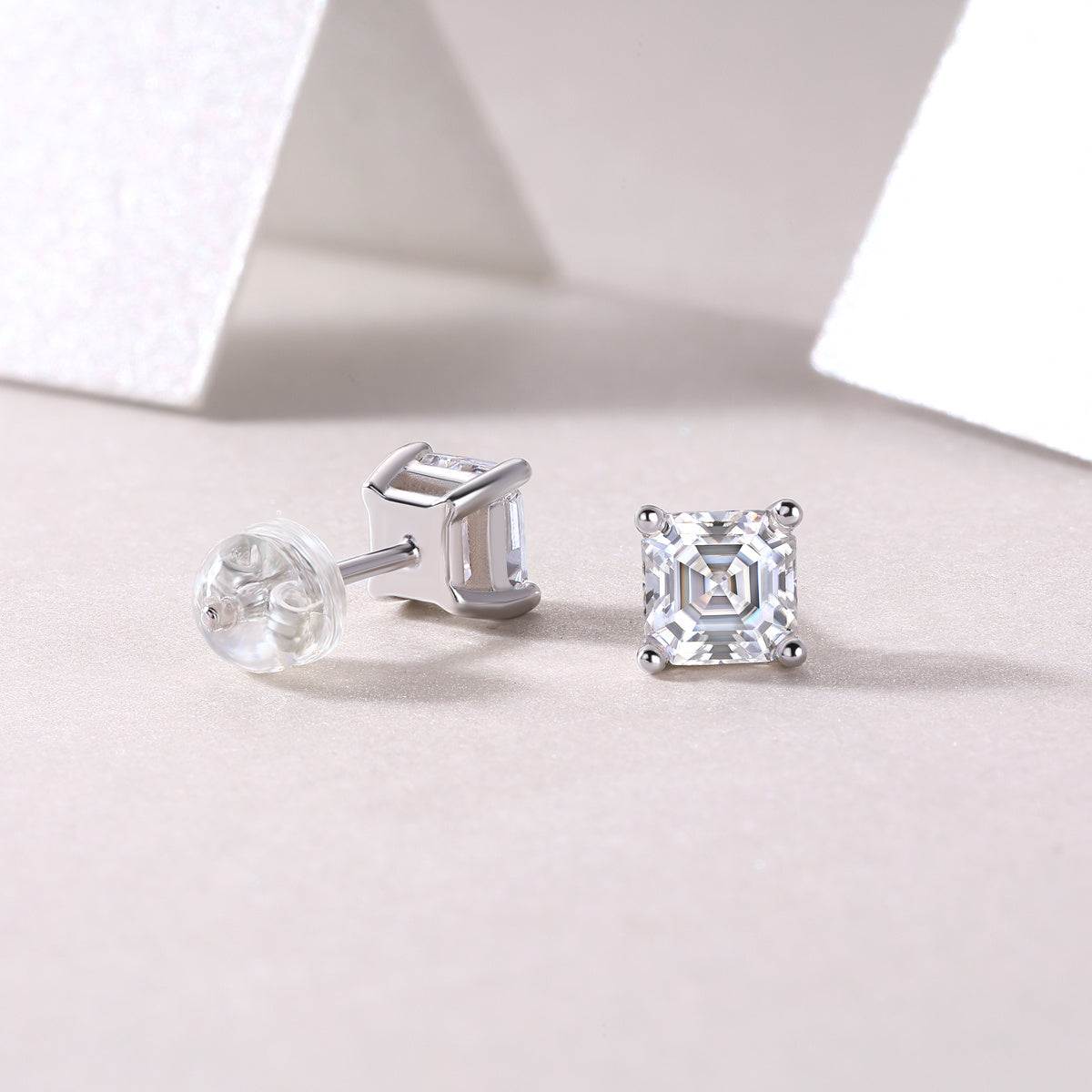 Square Moissanite Earrings Platinum Plated - GuardianAngel Jewels