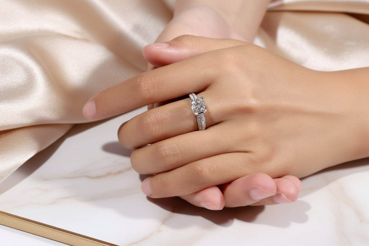 Aura Moissanite Adjustable Opening Platinum Ring - GuardianAngel Jewels