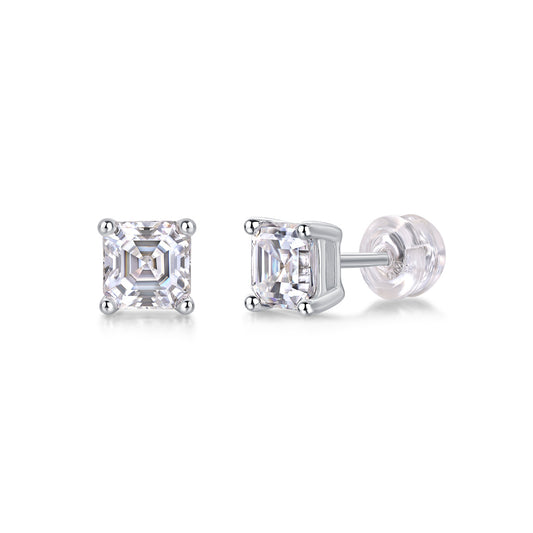 Luxurious Diamond Earring Set With Square Moissanite S925 Sterling Silver And Platinum-plated
