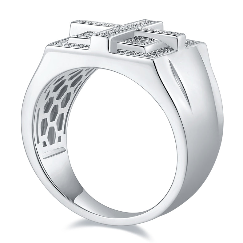 Squares - Mens Moissanite Luxury Ring Platinum Plated - GuardianAngel Jewels