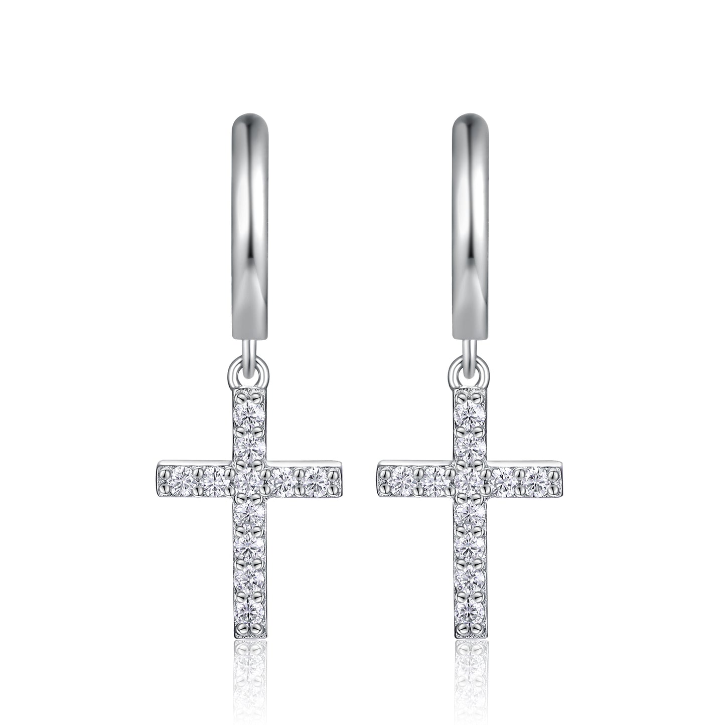 Perseverance - Moissanite Hoop Stud Earrings Plated Platinum - GuardianAngel Jewels