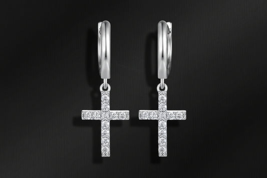 Perseverance - Moissanite Hoop Silver Stud Earrings - Plated Platinum