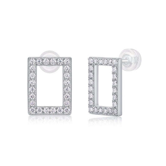 Rectangular - Moissanite Earrings Platinum Plated - GuardianAngel Jewels