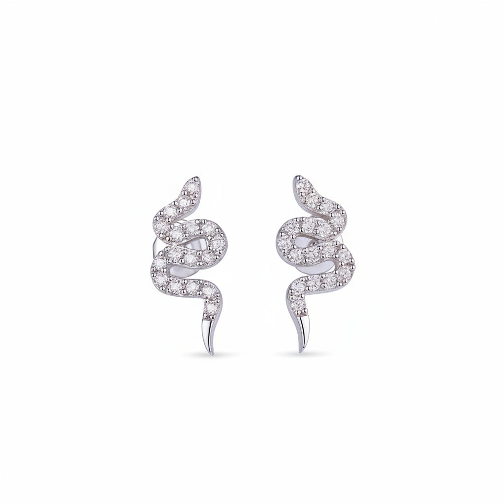 Silver Snakes Moissanite Stud Earrings - plated Platinum - GuardianAngel Jewels