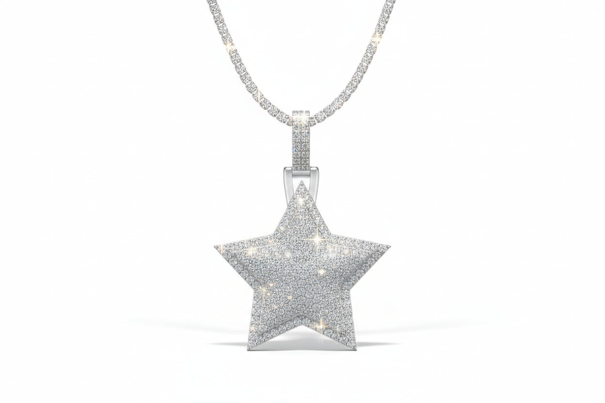 GRA Certified Kings Star Moissanite Pendant Platinum Plated - GuardianAngel Jewels