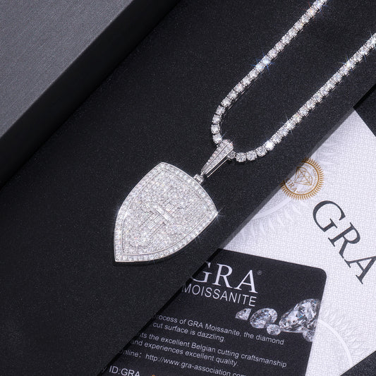 Starlight Shield - Moissanite Pendant Silver Platinum Plated