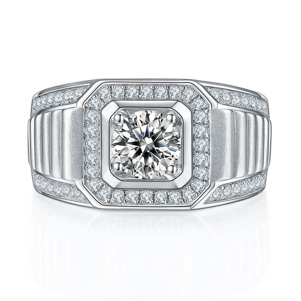 Dark Night - 1 Carat Cushion Cut Men's Moissanite Ring White Gold Plated - GuardianAngel Jewels