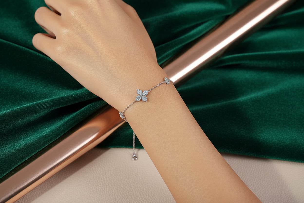 4 Leaf 1 Carat Moissanite Sterling Silver Bracelet - GuardianAngel Jewels