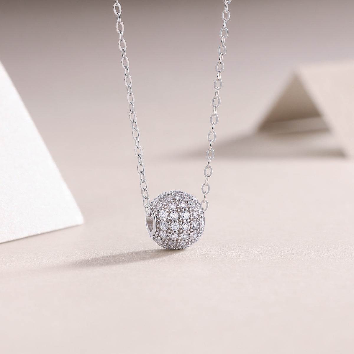 Moissanite Diamond Ball Pendant Necklace Platinum Plated - GuardianAngel Jewels