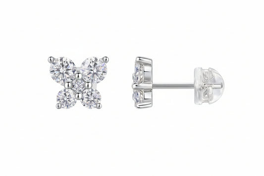 Butterflies - Moissanite Stud Earrings Platinum Plated - GuardianAngel Jewels