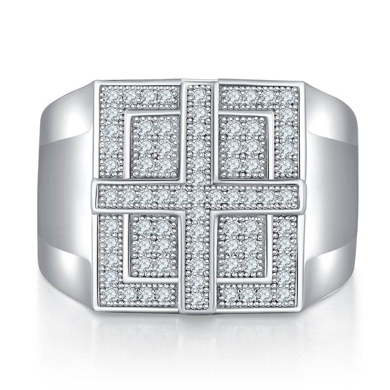 Squares - Mens Moissanite Luxury Ring Platinum Plated - GuardianAngel Jewels