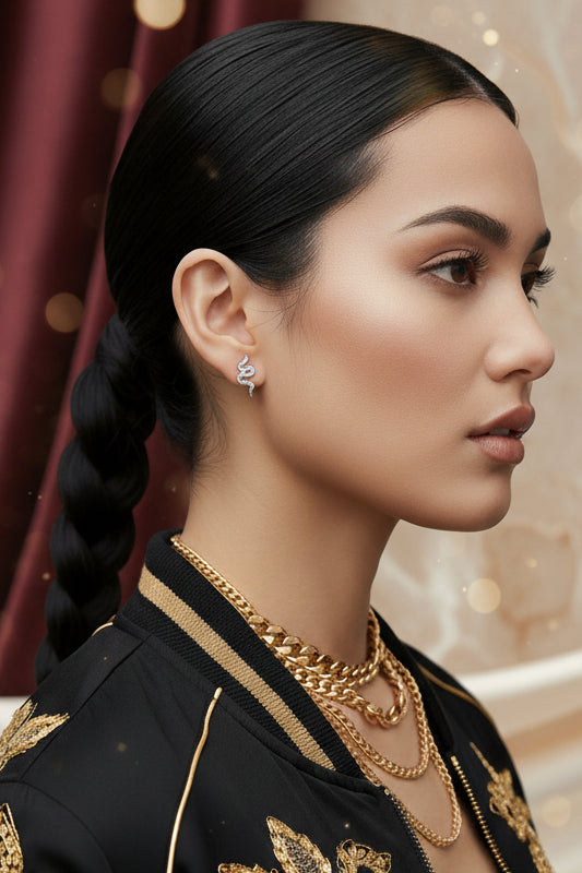 Silver Snakes Moissanite Stud Earrings - plated Platinum - GuardianAngel Jewels