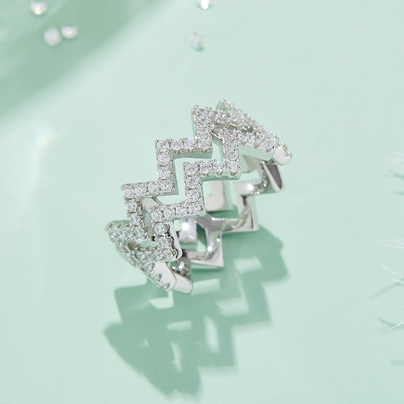 Lightning Shine - Moissanite Ring Silver Platinum plated - GuardianAngel Jewels