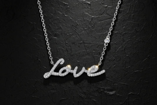 Love - Moissanite Silver Necklace Pendant Platinum Plated