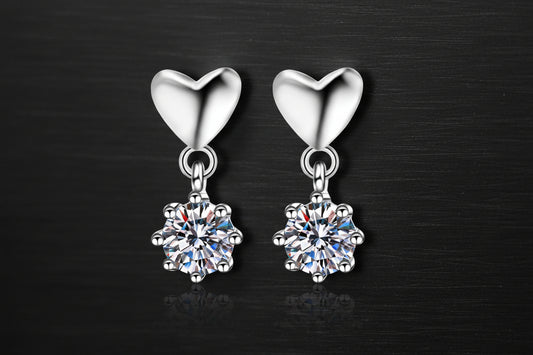 Sterling Silver Moissanite Heart Drop Earrings