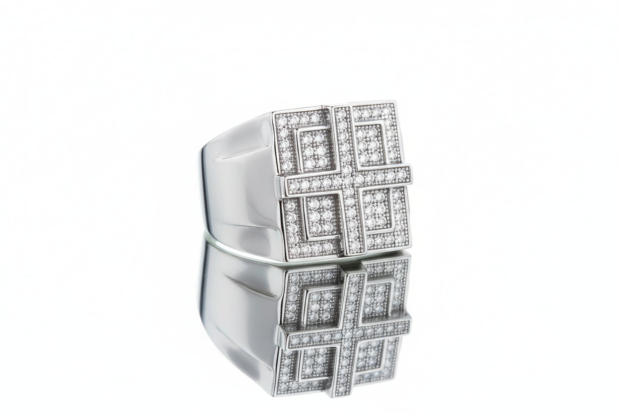 Squares - Mens Moissanite Luxury Ring Platinum Plated - GuardianAngel Jewels