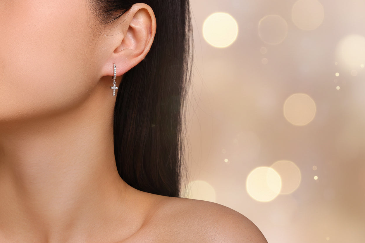 Patience Moissanite Hoop Earrings Platinum Plated - GuardianAngel Jewels