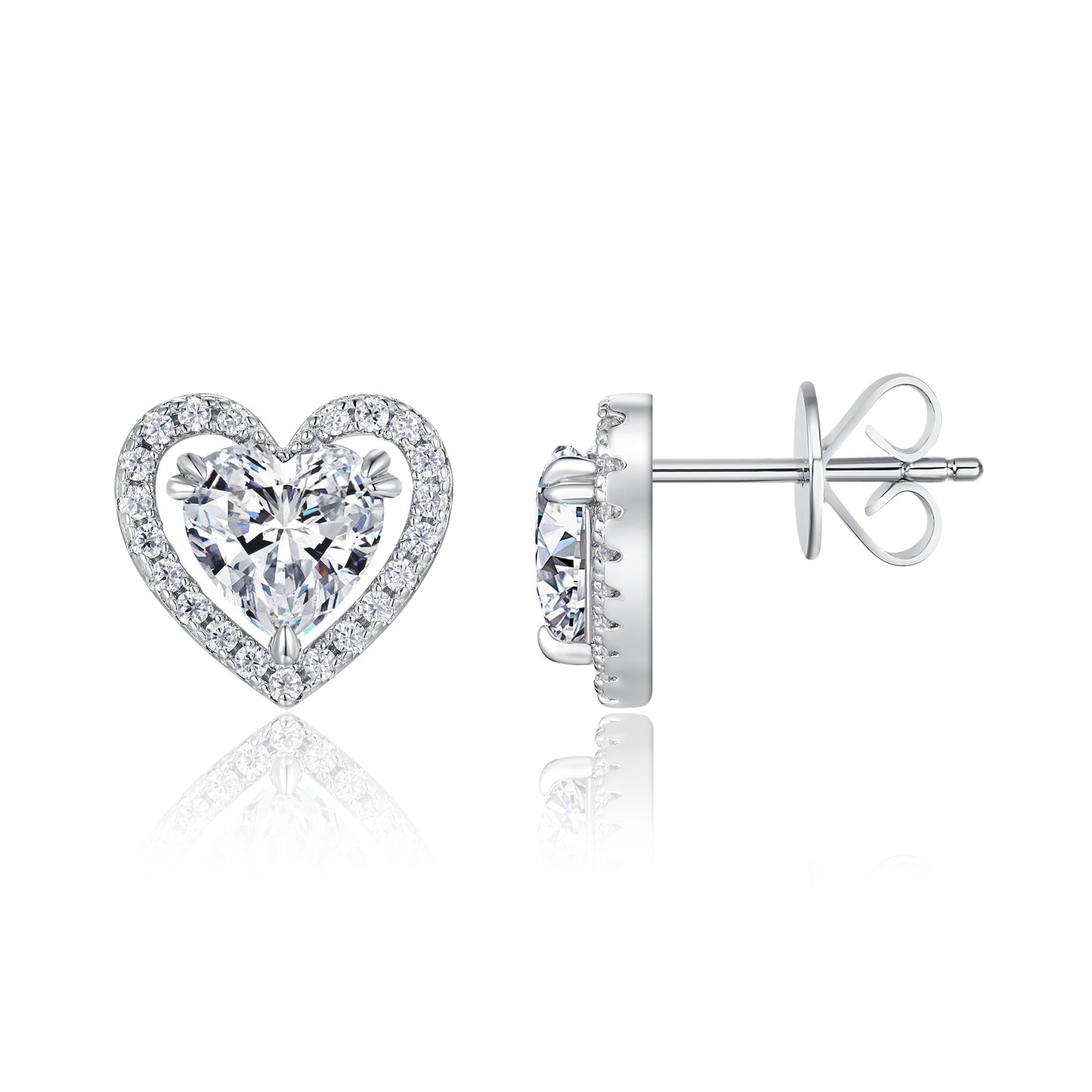 Heart Shaped Halo - 1 Carat Moissanite Stud Earrings - GuardianAngel Jewels