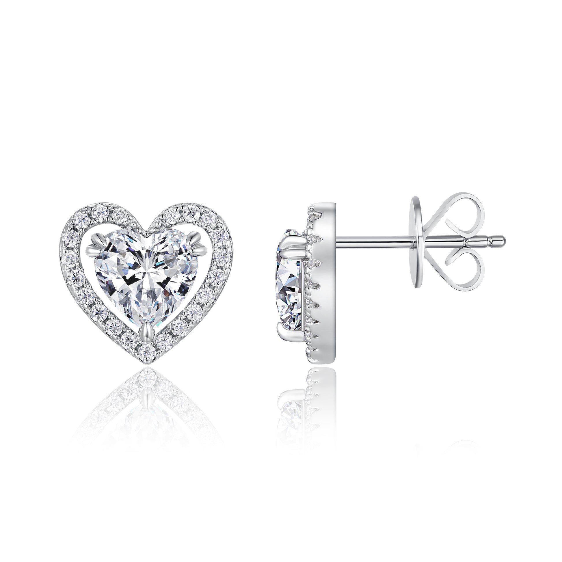 Heart Shaped Halo - 1 Carat Moissanite Stud Earrings - GuardianAngel Jewels