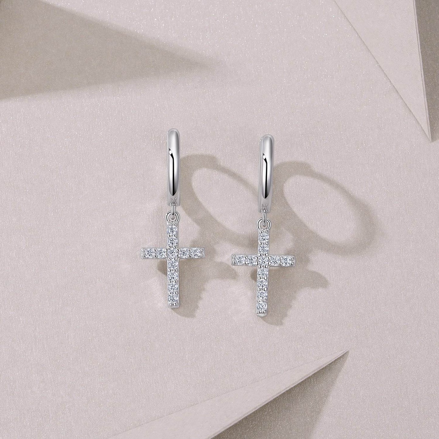 Perseverance - Moissanite Hoop Stud Earrings Plated Platinum - GuardianAngel Jewels
