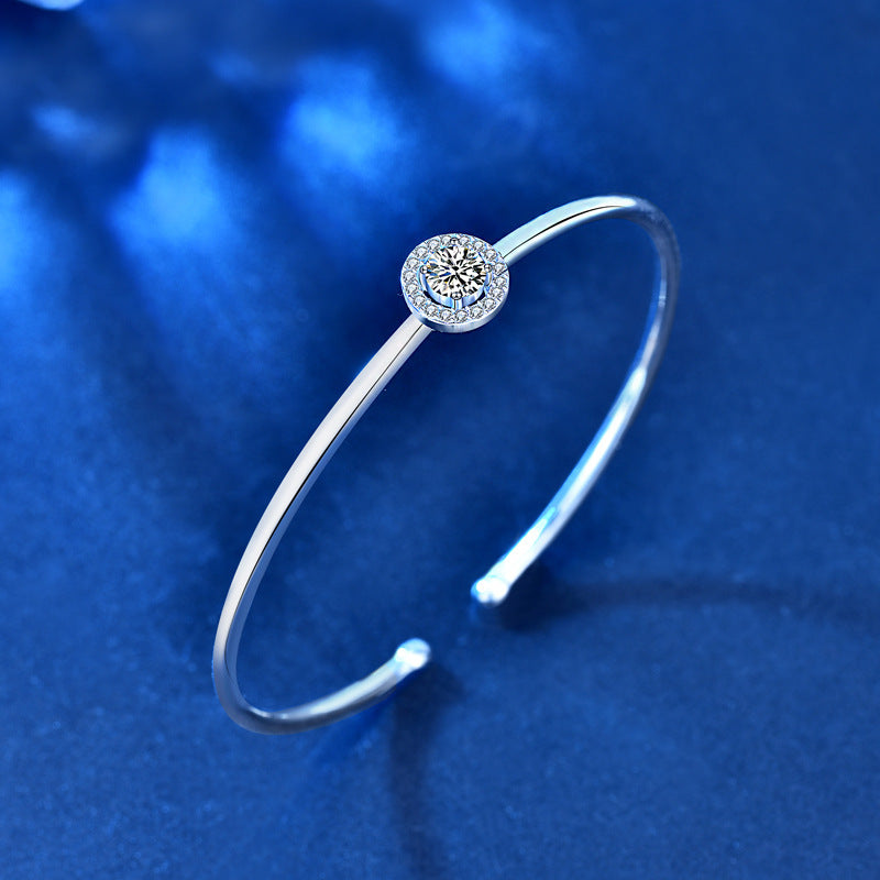 Simple Moissanite Round Bag Bracelet Silver