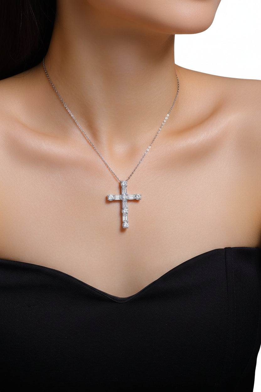 The Light - Moissanite Necklace Pendant Platinum Plated - GuardianAngel Jewels