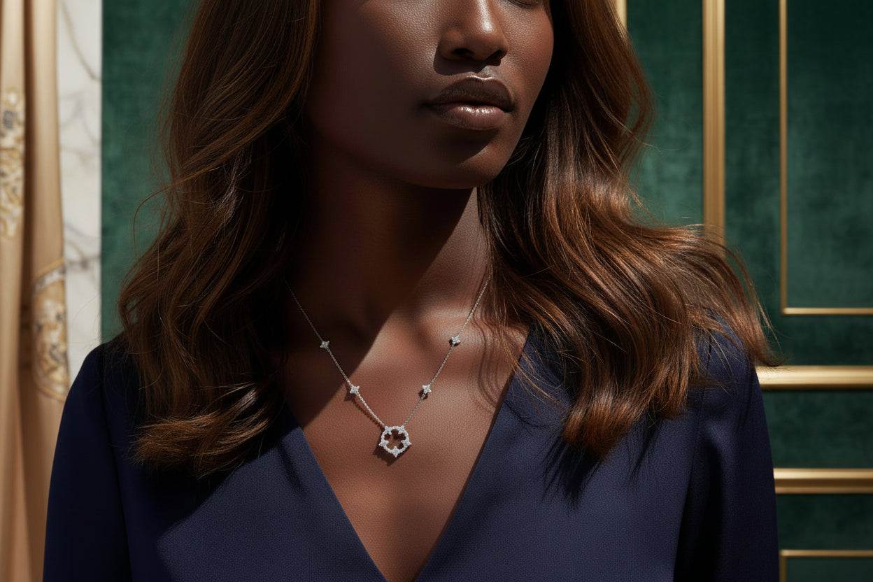 Iris - Moissanite Pendant Necklace Platinum Plated - GuardianAngel Jewels