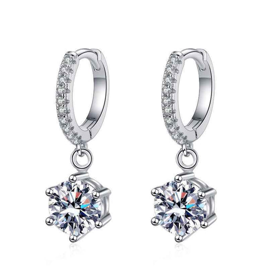1 Carat Six-claw Moissanite D Color Hoop Earrings
