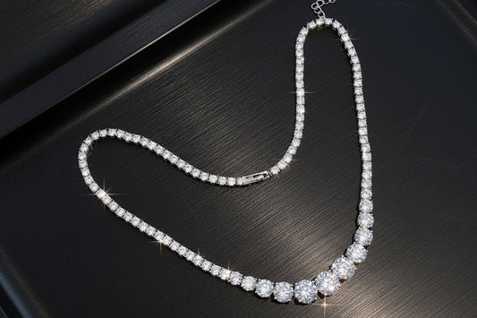 Crescent - Single Row Full Moissanite Necklace Sterling Silver