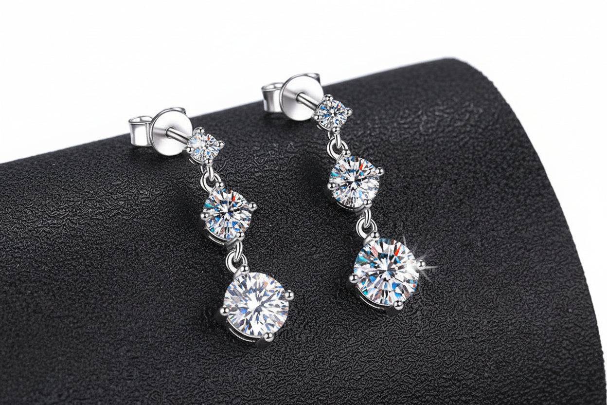 Moissanite Tassel Sterling Silver Stud Earrings - GuardianAngel Jewels