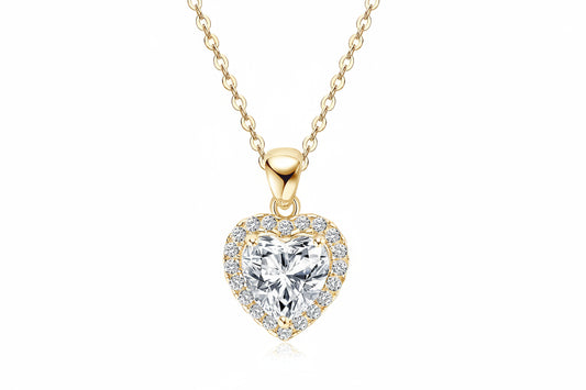 GRA Certified 2Ct Moissanite   Heart Halo Pendant Necklace D VVS1 14K Gold Plated