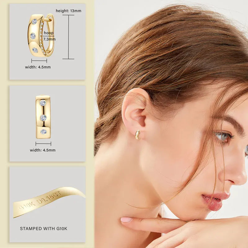 GRA Certified .32Ct Moissanite Hoop Clip D VVS1 10K Solid Gold Earrings