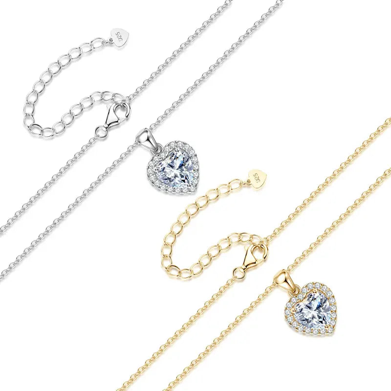 GRA Certified 2Ct Moissanite   Heart Halo Pendant Necklace D VVS1 14K Gold Plated
