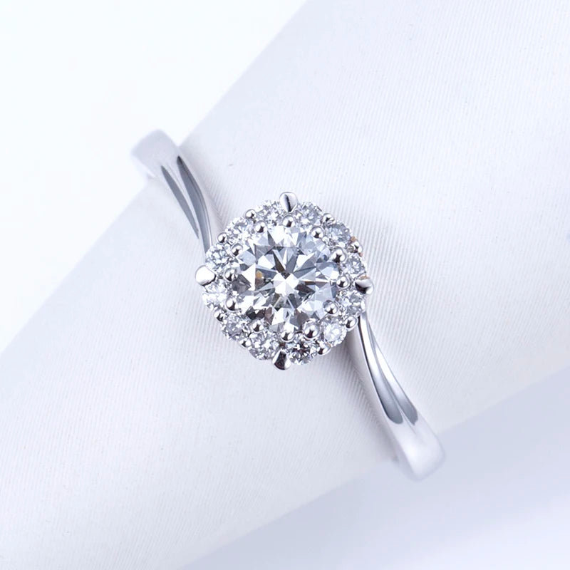 IGI Certified 0.5CT Diamond Halo Engagement  Ring Solid Gold 14K