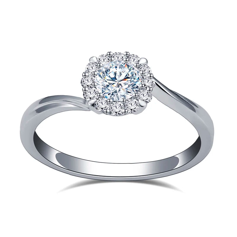 IGI Certified 0.5CT Diamond Halo Engagement  Ring Solid Gold 14K