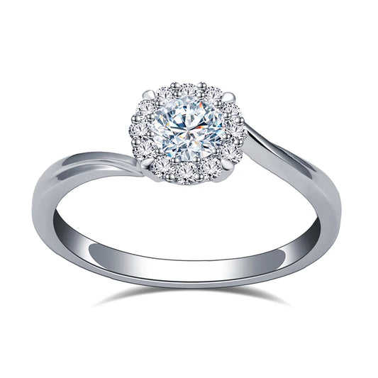 IGI Certified 0.5CT Diamond Halo Engagement  Ring Solid Gold 14K