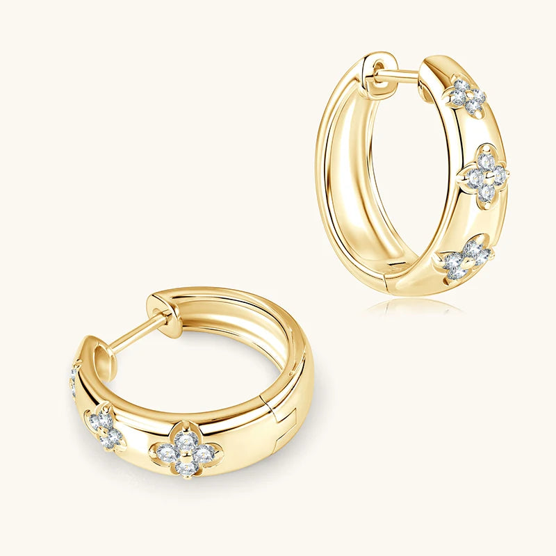 GRA Certified Moissanite Trio Flower Hoop Earrings 925 14K Gold Plated