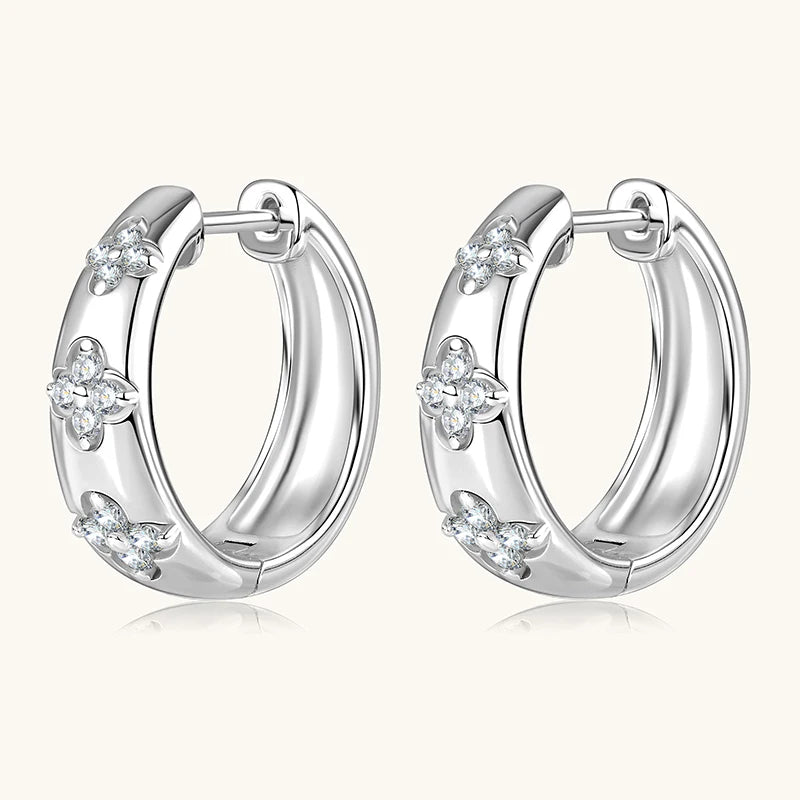 GRA Certified Moissanite Trio Flower Hoop Earrings 925 14K Gold Plated