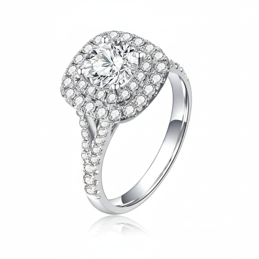 IGI Certified 18K Square Halo Diamond Wedding Ring - GuardianAngel Jewels