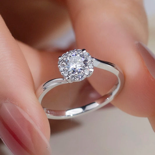 IGI Certified 0.5CT Diamond Halo Engagement  Ring Solid Gold 14K