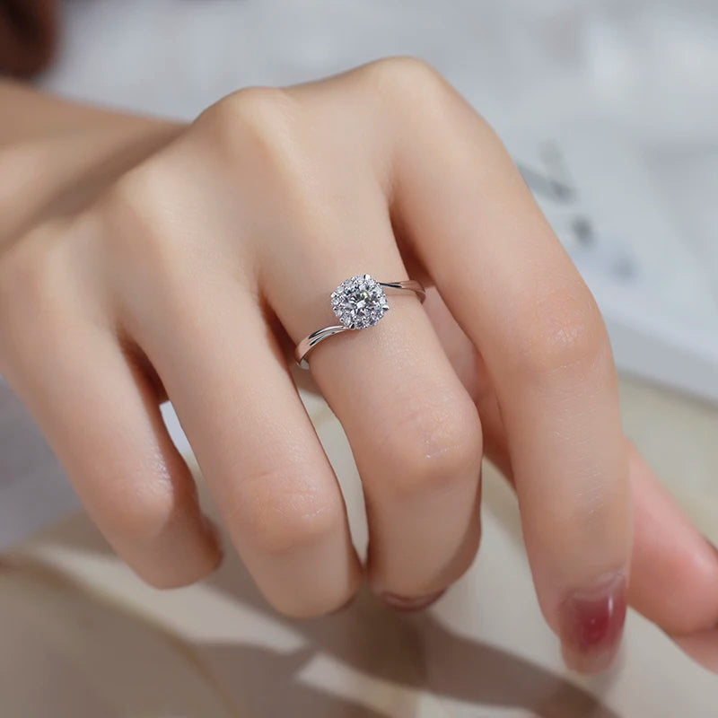 IGI Certified 0.5CT Diamond Halo Engagement  Ring Solid Gold 14K