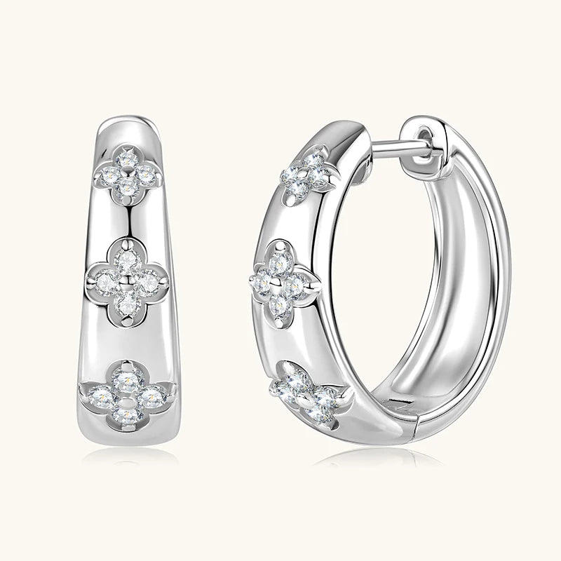 GRA Certified Moissanite Trio Flower Hoop Earrings 925 14K Gold Plated