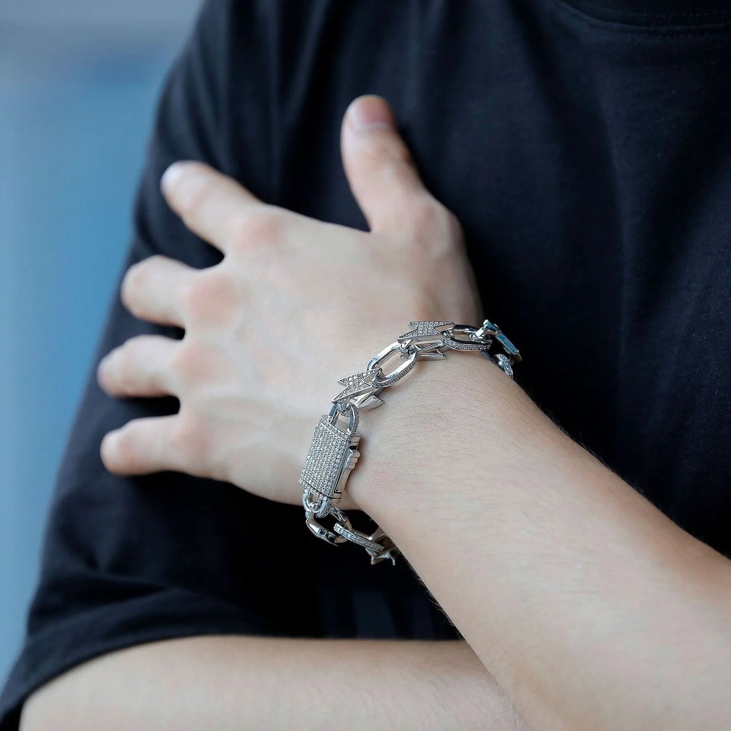 GRA Certified Iced Out Moissanite Lightning Bolt Cuban Link Chain D VVS1 925