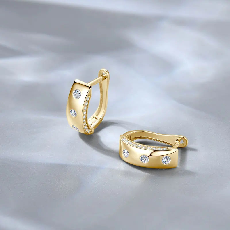 GRA Certified .32Ct Moissanite Hoop Clip D VVS1 10K Solid Gold Earrings