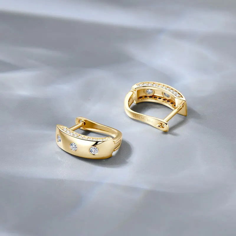 GRA Certified .32Ct Moissanite Hoop Clip D VVS1 10K Solid Gold Earrings